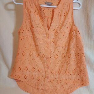 BRIGHT PEACH EYELET SLEEVELESS TOP